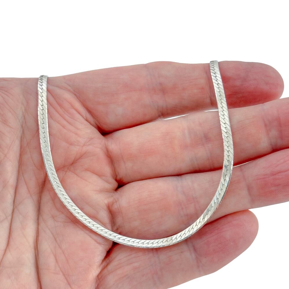 Vintage Italy Sterling Silver 925 Herringbone Chain Necklace 16.25"